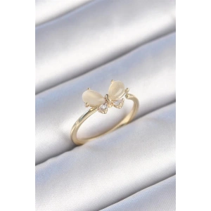 Pirinç Gold Renk Beyaz Mineli Zirkon Taşlı Kelebek Model Kadın Yüzük