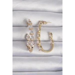 Pirinç Gold Renk Damla Zirkon Taş Tasarımlı Küpe