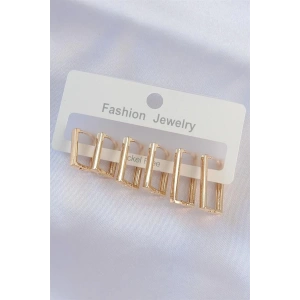 Pirinç Gold Renk Dikdörtgen Model Küpe Seti