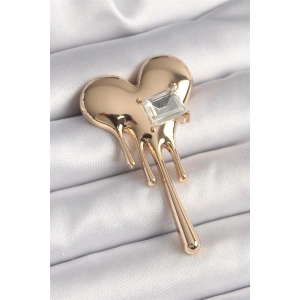 Pirinç Gold Renk Eriyen Kalp Model Kare Zirkon Taş Detay Kadın Broş