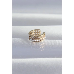 Pirinç Gold Renk İncili Baget Taşlı Earcuff Küpe