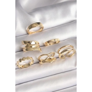 Pirinç Gold Renk İşlemeli Plaka Model 6Lı Kadın Yüzük Seti