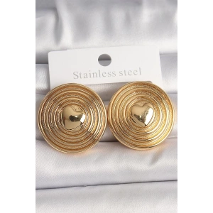Pirinç Gold Renk Kalp İşlemeli Daire Plaka Model Kadın Küpe