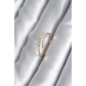 Pirinç Gold Renk Kalp Zirkon Taş Detay Kadın Yüzük