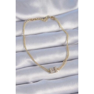 Pirinç Gold Renk Kare Zirkon Taşlı Kadın Bileklik