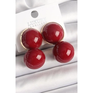 Pirinç Gold Renk Kırmızı Boncuk Model Kadın Küpe