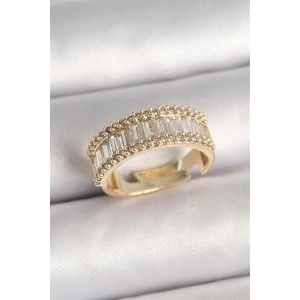 Pirinç Gold Renk Su Yolu Zirkon Taşlı Ayarlanabilir Model Kadın Yüzük