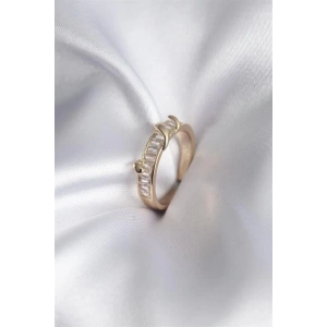 Pirinç Gold Renk Su Yolu Zirkon Taşlı Model Kadın Yüzük