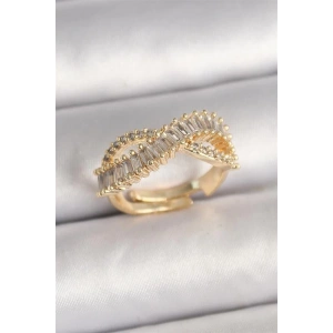 Pirinç Gold Renk Su Yolu Zirkon Taşlı Sonsuzluk Model Ayarlanabilir Kadın Yüzük
