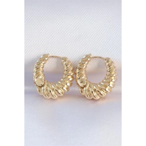 Pirinç Gold Renk Tırtık Detay Bombeli Halka Küpe