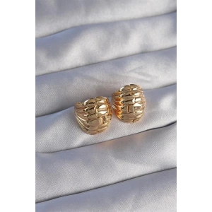Pirinç Gold Renk Tırtıklı Minimal Bombeli Tasarım Küpe