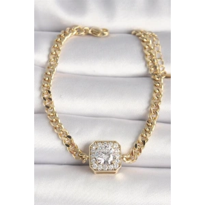 Pirinç Gold Renk Zincir Kare Zirkon Taş Model Xuping VIP Seri Kadın Bileklik
