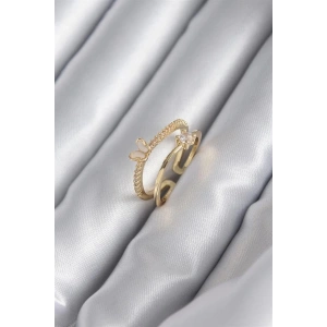 Pirinç Gold Renk Zirkon Taş Detay Kelebek Model Kadın Yüzük