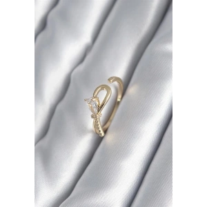 Pirinç Gold Renk Zirkon Taş Detay Kurdele Model Kadın Yüzük