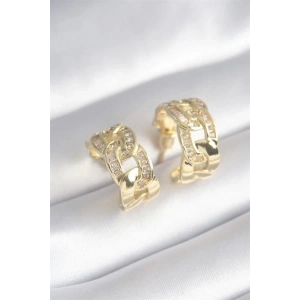 Pirinç Gold Renk Zirkon Taş Detay Zincir Model Kadın Küpe