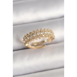 Pirinç Gold Renk Zirkon Taşlı Ayarlanabilir Model Kadın Yüzük