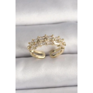 Pirinç Gold Renk Zirkon Taşlı Ayarlanabilir Yüzük