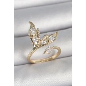 Pirinç Gold Renk Zirkon Taşlı Balık Kuyruğu Model Ayarlanabilir Model Kadın Yüzük