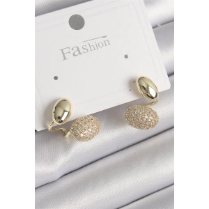 Pirinç Gold Renk Zirkon Taşlı Bombeli Model Kadın Küpe