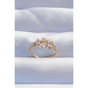 Pirinç Gold Renk Zirkon Taşlı Damla Detay Ayarlanabilir Yüzük