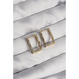 Pirinç Gold Renk Zirkon Taşlı Dikdörtgen Model Seranay Küpe