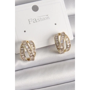 Pirinç Gold Renk Zirkon Taşlı Düğüm Halka Model Kadın Küpe