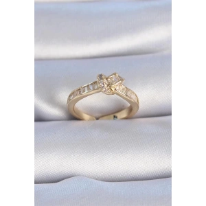 Pirinç Gold Renk Zirkon Taşlı Düğüm Model Kadın Yüzük