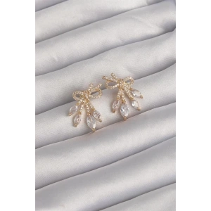 Pirinç Gold Renk Zirkon Taşlı Fiyonk Küpe