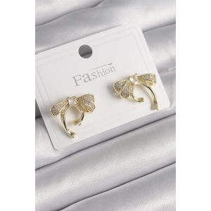 Pirinç Gold Renk Zirkon Taşlı Fiyonk Model Kadın Küpe