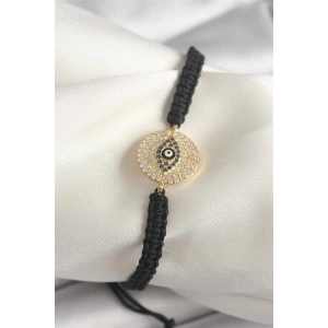 Pirinç Gold Renk Zirkon Taşlı Göz İşlemeli Figür Asansörlü Makrome Model Kadın Bileklik