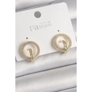 Pirinç Gold Renk Zirkon Taşlı Halka Model Kadın Küpe