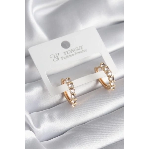 Pirinç Gold Renk Zirkon Taşlı Halka Model Kadın Küpe