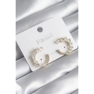 Pirinç Gold Renk Zirkon Taşlı Kadın Küpe