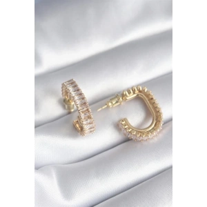 Pirinç Gold Renk Zirkon Taşlı Kadın Küpe