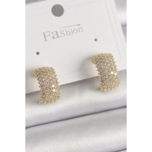 Pirinç Gold Renk Zirkon Taşlı Kadın Küpe