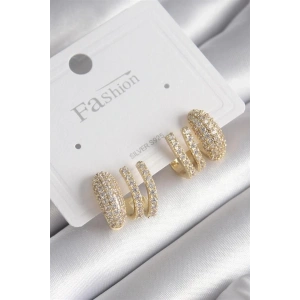 Pirinç Gold Renk Zirkon Taşlı Kadın Küpe