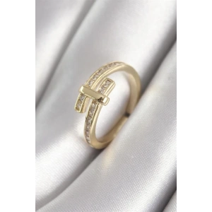 Pirinç Gold Renk Zirkon Taşlı Kadın Yüzük