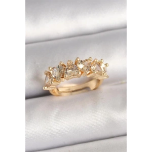 Pirinç Gold Renk Zirkon Taşlı Kalp Model Ayarlanbilir Kadın Yüzük