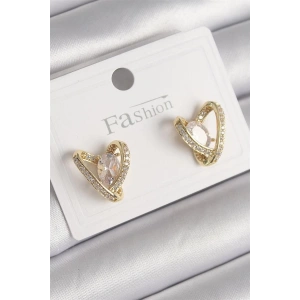 Pirinç Gold Renk Zirkon Taşlı Kalp Model Kadın Küpe