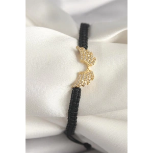 Pirinç Gold Renk Zirkon Taşlı Kanat Figür Asansörlü Makrome Model Kadın Bileklik