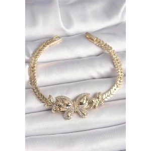 Pirinç Gold Renk Zirkon Taşlı Kelebek Model Kadın Bileklik