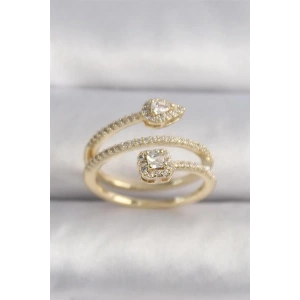 Pirinç Gold Renk Zirkon Taşlı Ok Model VIP Seri Kadın Yüzük