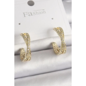 Pirinç Gold Renk Zirkon Taşlı Sarmal Halka Model Kadın Küpe