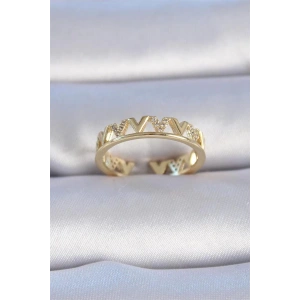 Pirinç Gold Renk Zirkon Taşlı V Model Kadın Yüzük