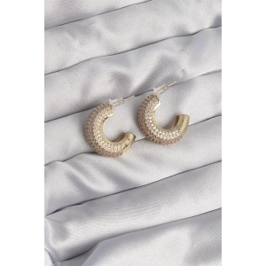 Pirinç Gold Renk Zirkon Taşlı Yarım Halka Küpe