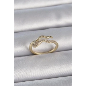 Pirinç Gold Renk Zirkon Taşlı Yılan Ayarlanabilir Model Kadın Yüzük