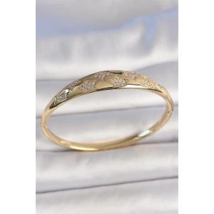 Pirinç Gold Renk Zirkon Taşlı Yıldız İşlemeli Kadın Kelepçe