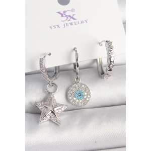 Pirinç Gold Renk Zirkon Taşlı Yıldız Model Nazar Boncuk Detay 3Lü Kadın Kombin Küpe