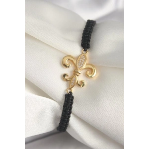 Pirinç Gold Renk Zirkon Taşlı Zambak Figür Asansörlü Makrome Model Kadın Bileklik