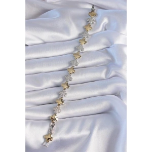 Pirinç Gümüş Gold Renk Zirkon Taşlı Yonca Model VİP Seri Kadın Bileklik